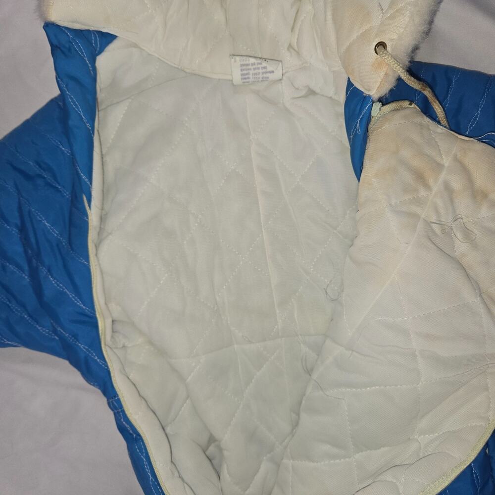 Vintage Quilted Bunting 24M Snowsuit Removable Booties Mittens Zipper Repair - Picture 13 of 16